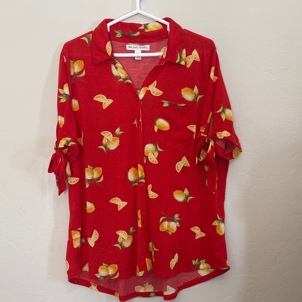 New York Laundry Red Citrus Print Button Down Shirt